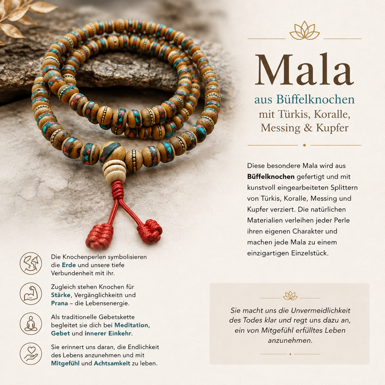 Knochen-Mala mit Intarsien