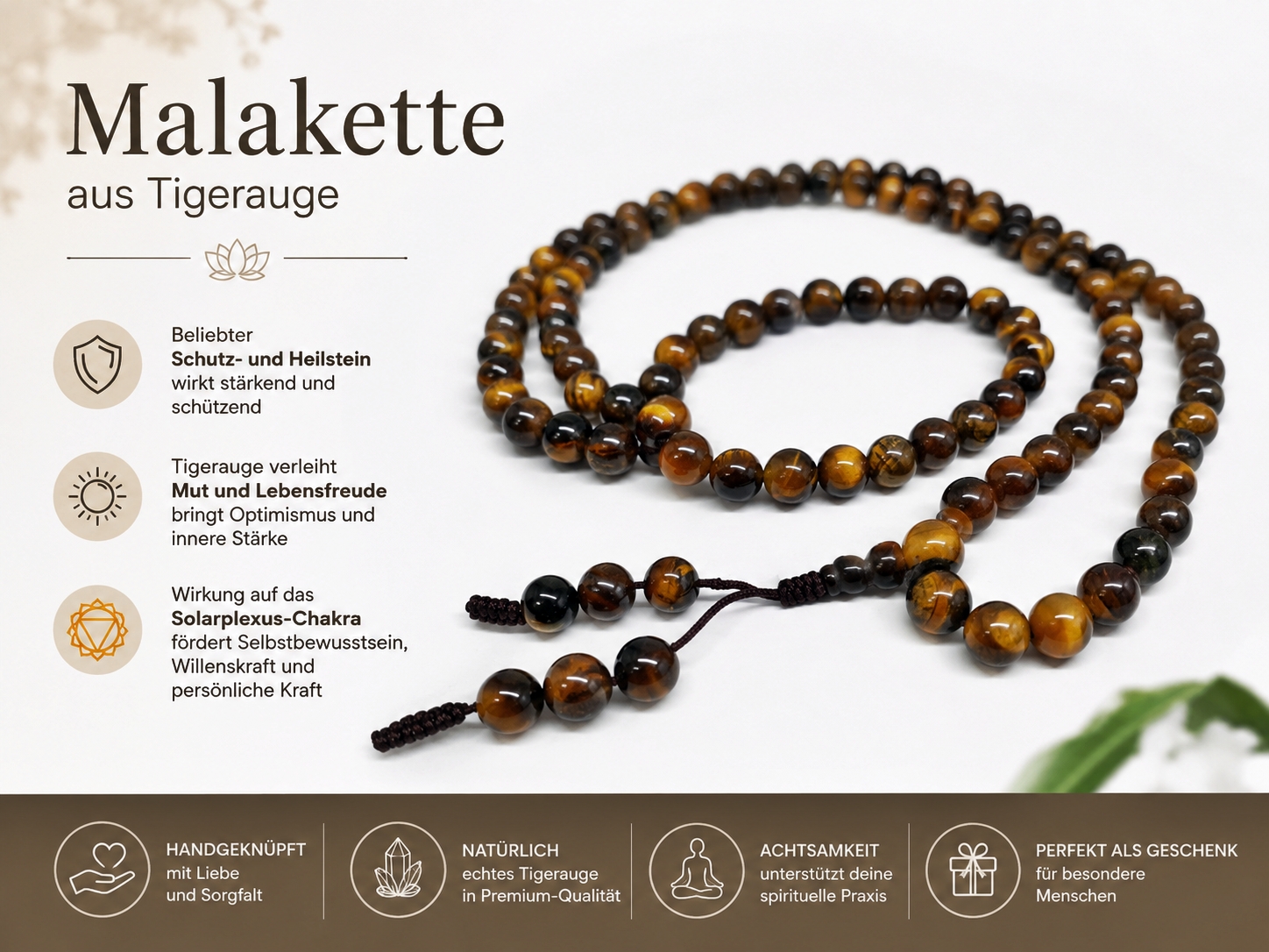 Malakette aus Tigerauge-Perlen