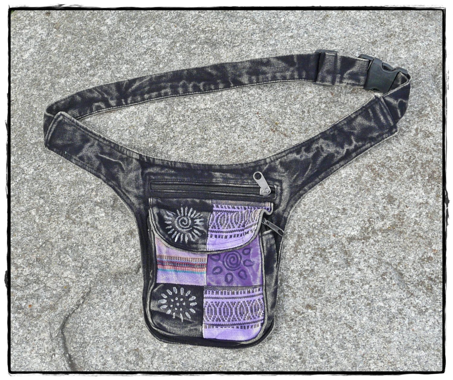 Patchwork Bauchtasche schwarz-violett