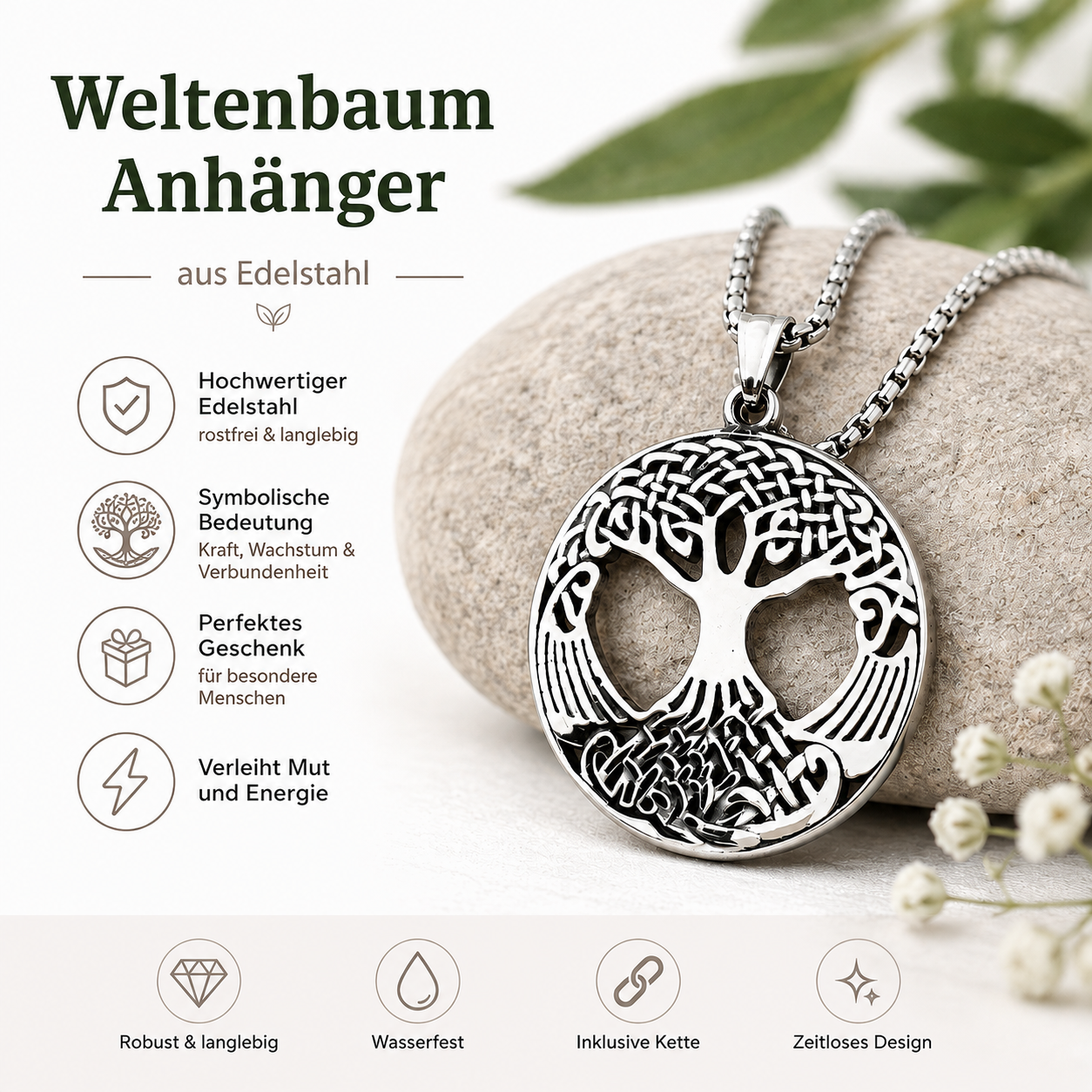 Weltenbaum Anhänger Edelstahl