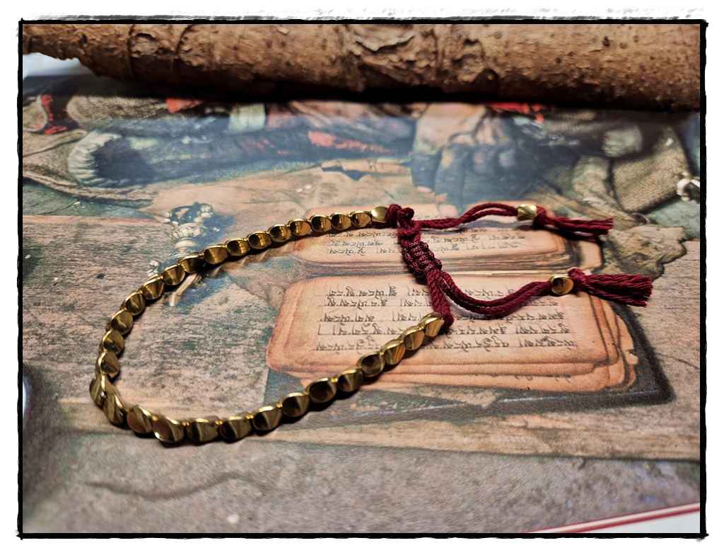 Kupferperlenarmband dunkelrotes Band