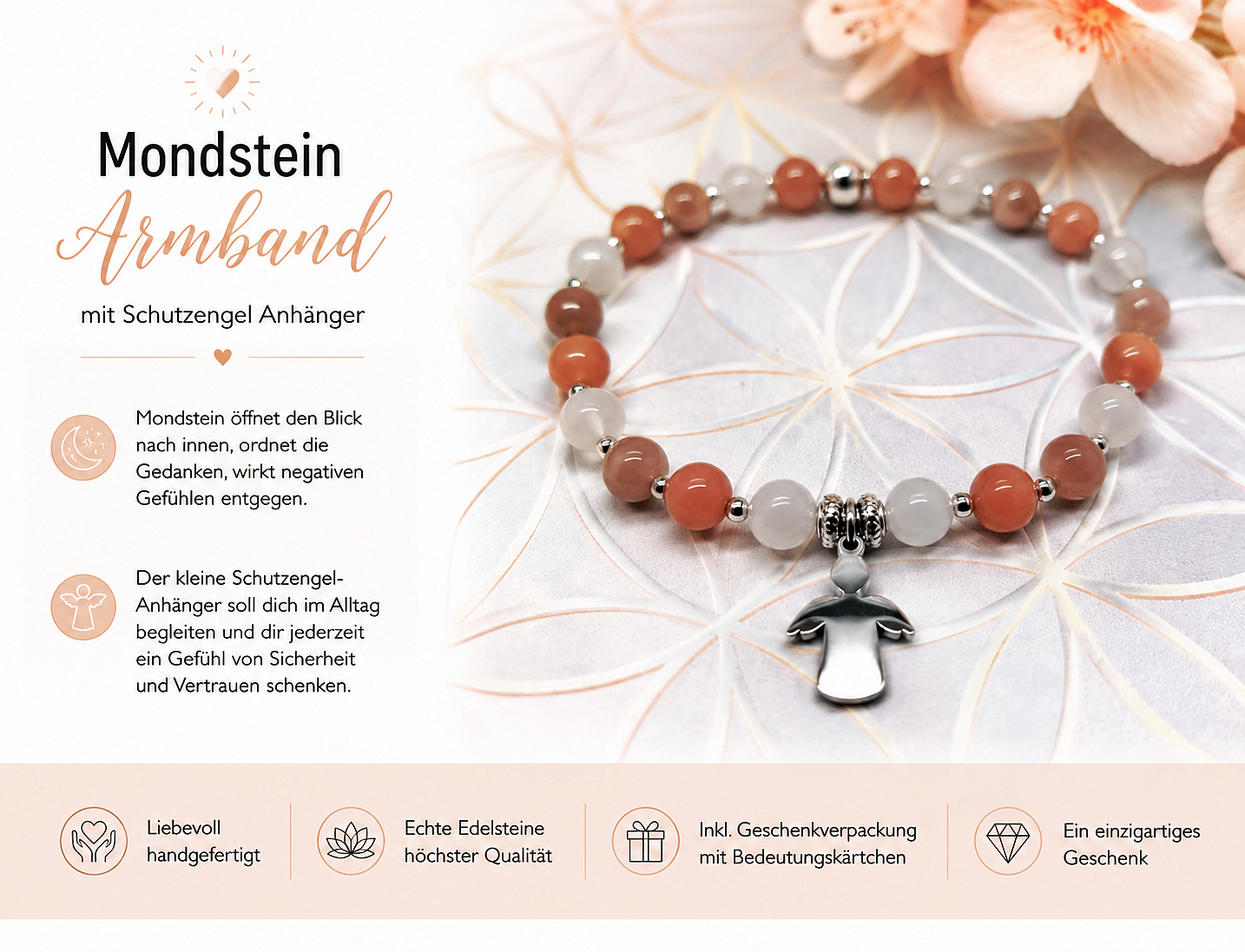 Mondstein-Armband mit Schutzengel
