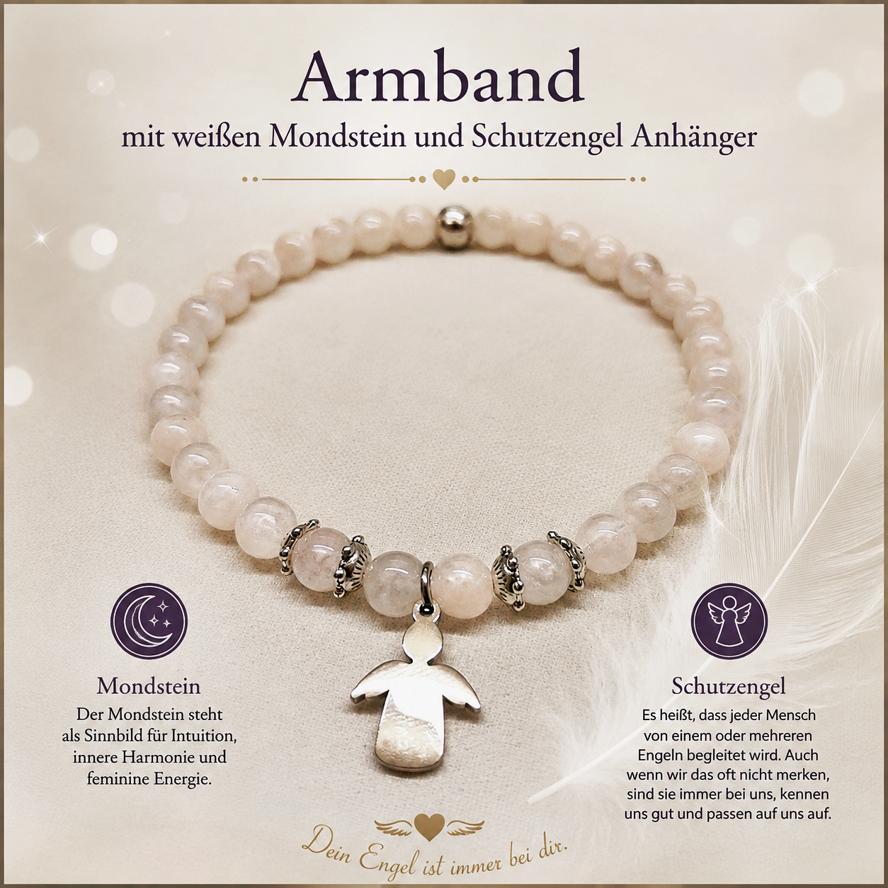 Mondstein Armband mit Schutzengel