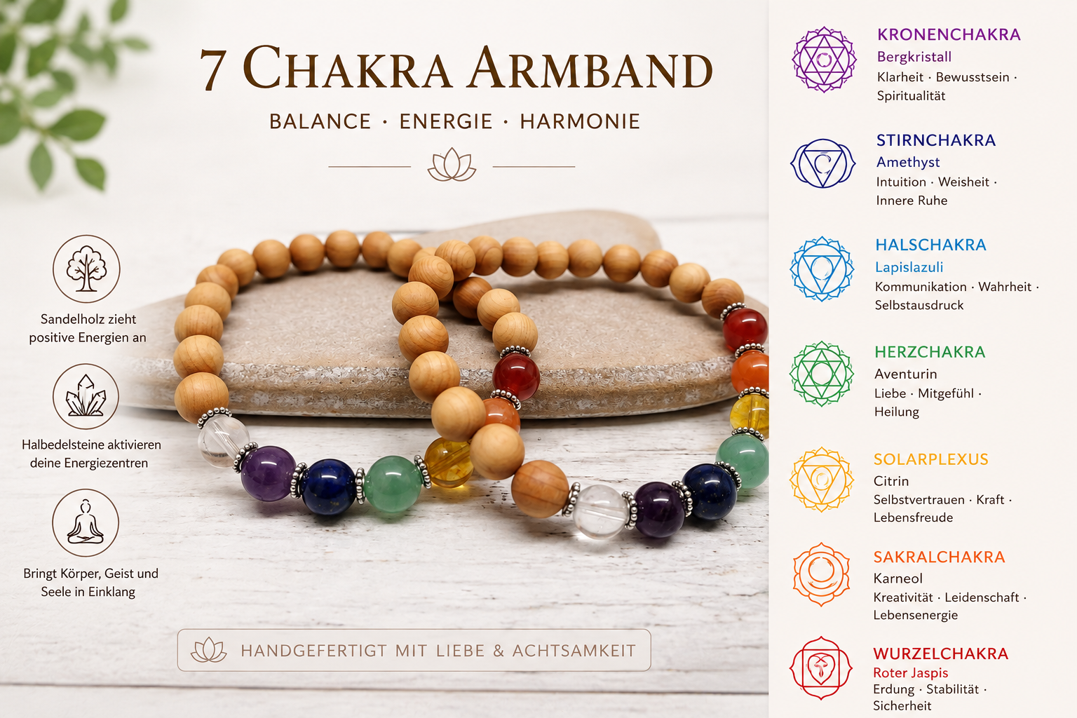 Sandelholz Armband mit Chakra-Perlen
