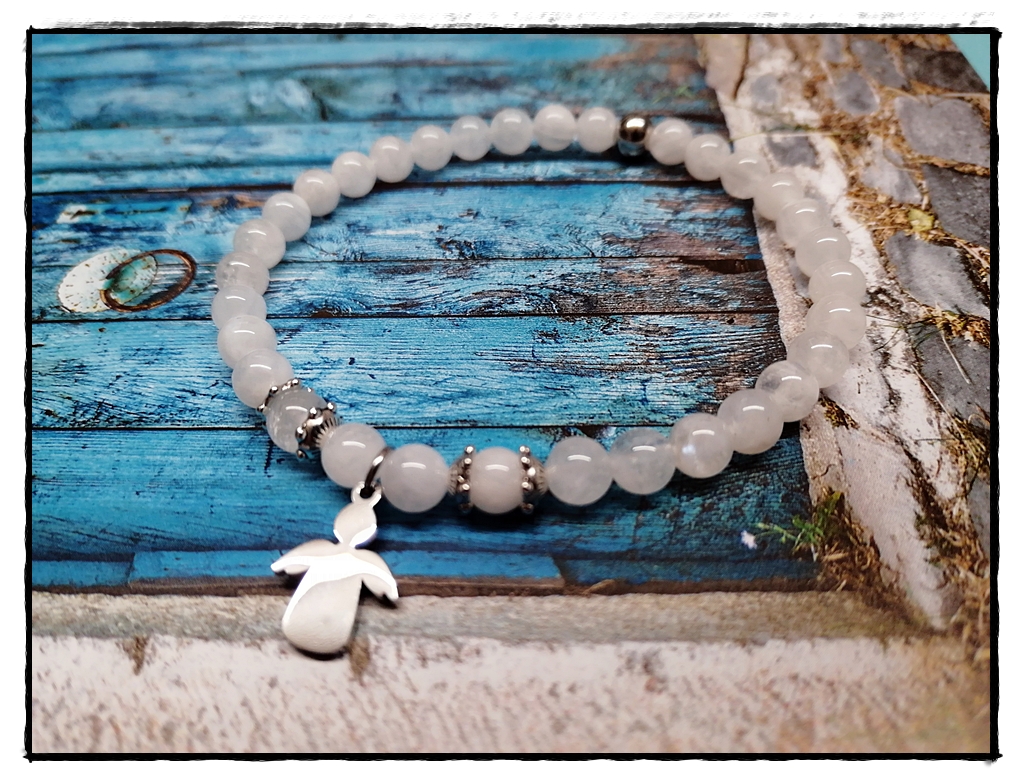 Weißes Mondstein Armband mit Engel